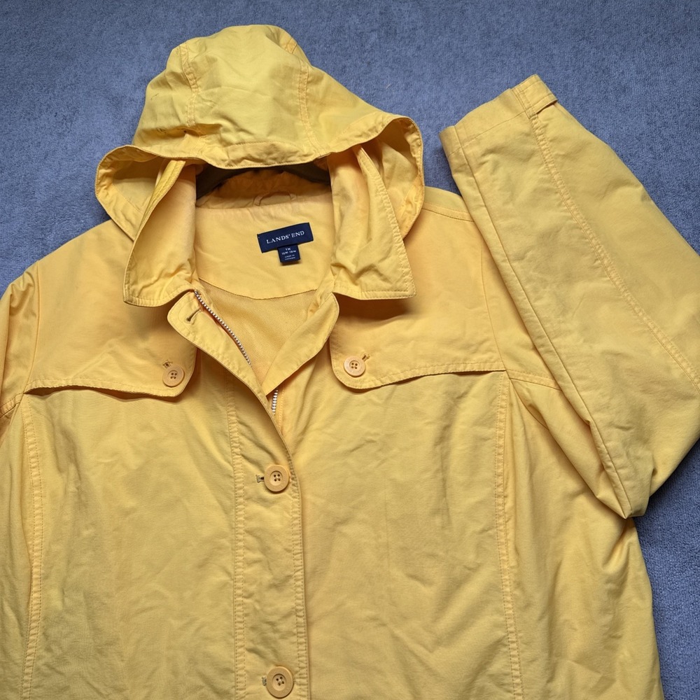 Lands End‎ Youth Hooded Yellow Rain Jacket 1X 16-18 Waterproof Outdoor Coat